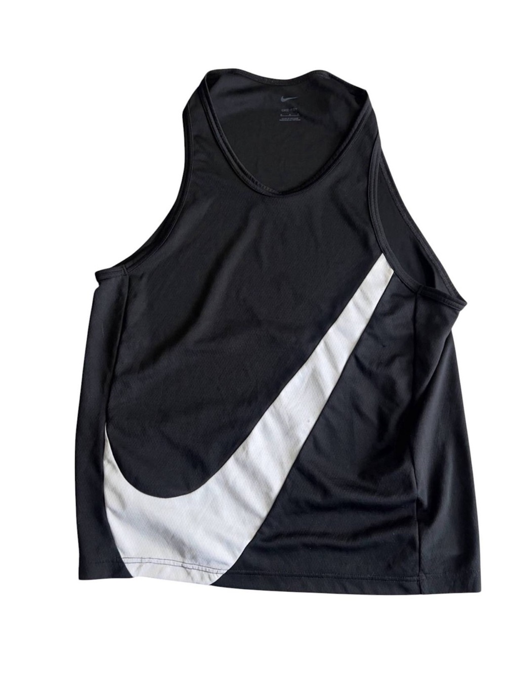 Nike Dri-FIT Black White Tank Top Size M Big Swoosh Sleeveless (51)
